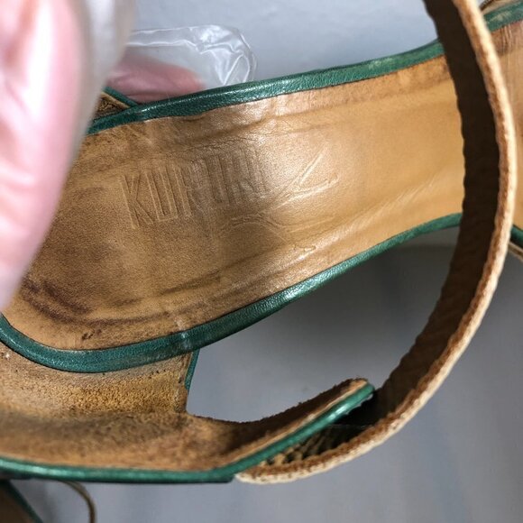 KUPURI Heels Women's Size US7.5 Green Silver Anthropologie Peep Toe Slingback - Picture 9 of 14